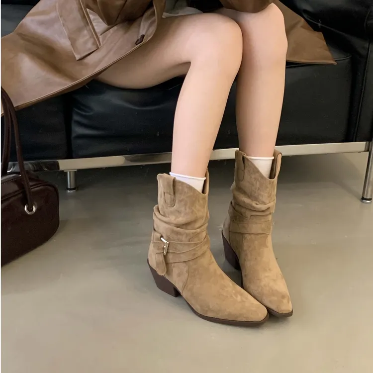 明星露丝同款增高5cm秋天漏腿神鞋短靴子粗跟鞋女款显瘦显腿长