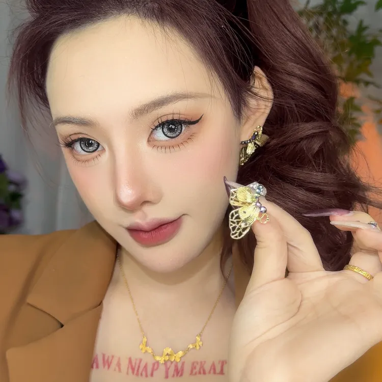 合金耳饰 金色羽翼~复古流金色蝴蝶耳钉女气质轻奢小众前后戴耳钉
