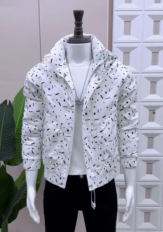 新款男士冬季时尚潮流保暖休闲百搭修身立领男款字母印花棉服外套