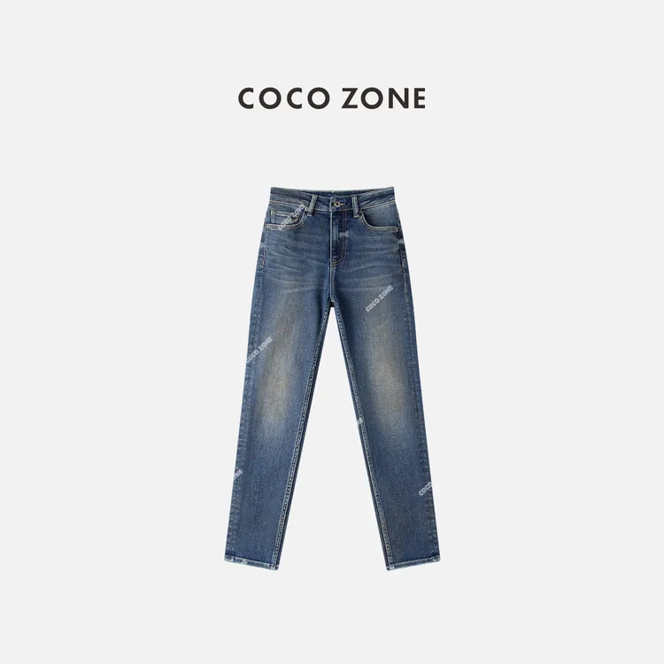 COCO ZONE刘一一"丹宁小脚裤"复古水洗爪纹显瘦牛仔裤 CC1C2114