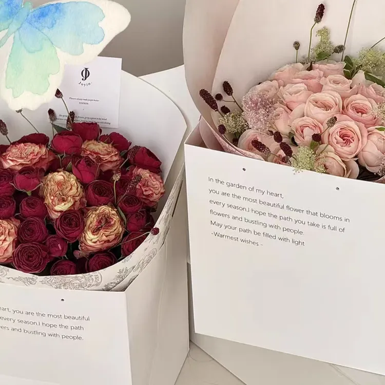 新款简约字母短句浪漫抱抱袋鲜花花束手提袋高级英牛皮袋花艺资材