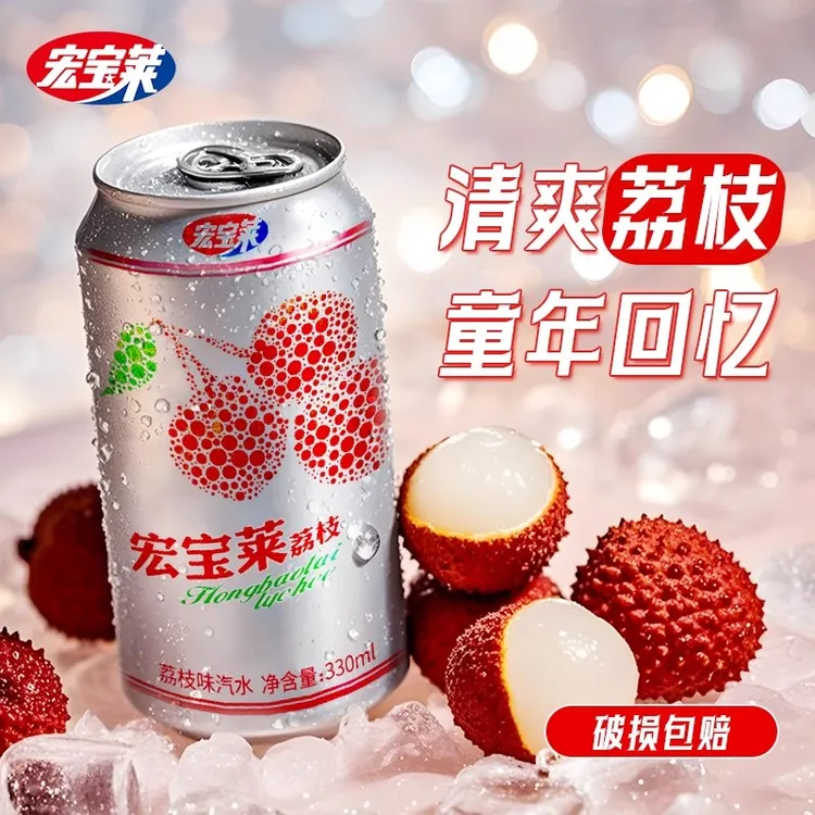 宏宝莱荔枝碳酸饮料东北怀旧饮品老汽水解渴果味气泡水24罐整箱