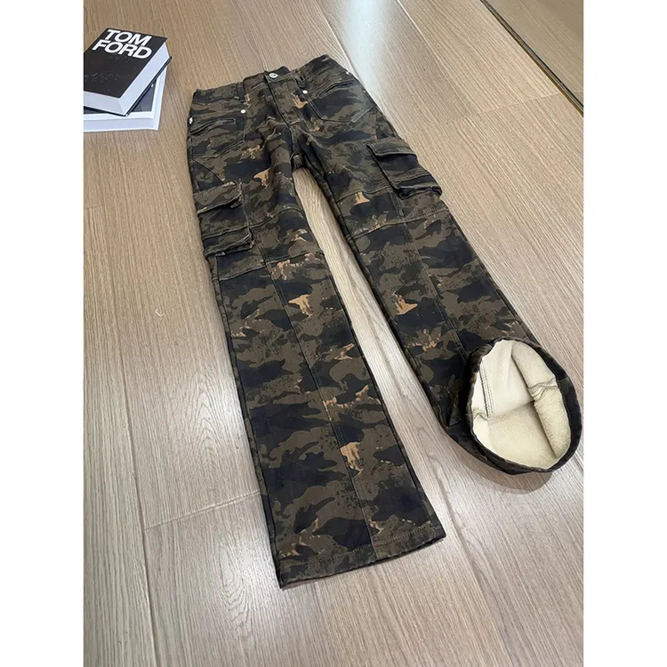 美式潮牌高街痞帅迷彩工装裤男款秋冬加绒加厚宽松直筒百搭休闲裤