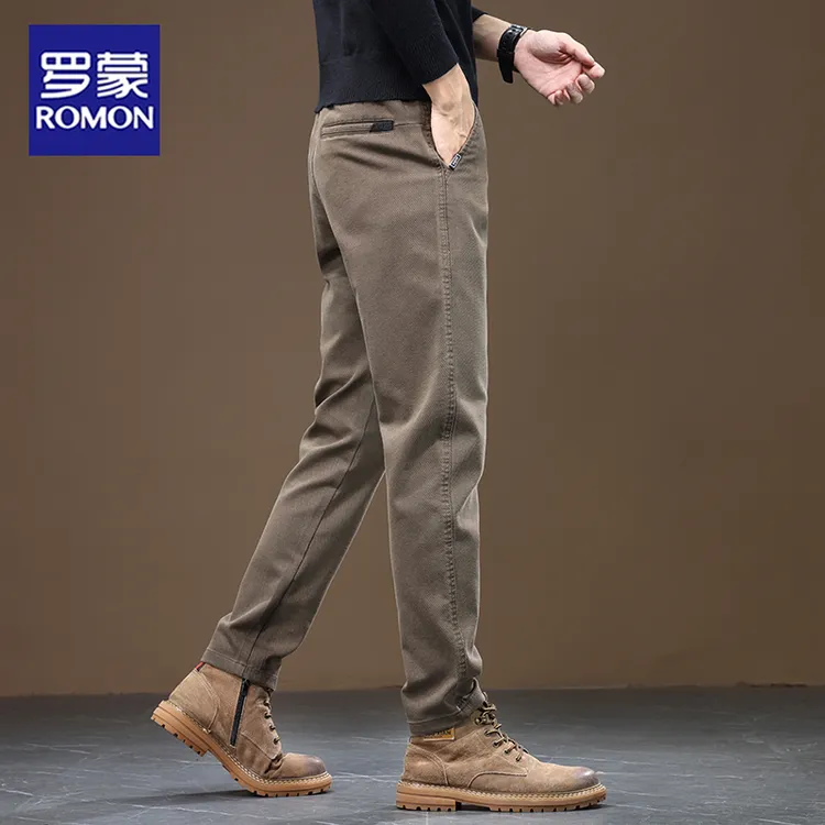 罗蒙品牌男士休闲裤秋冬季新款潮流百搭商务裤直筒修身咖啡色长裤