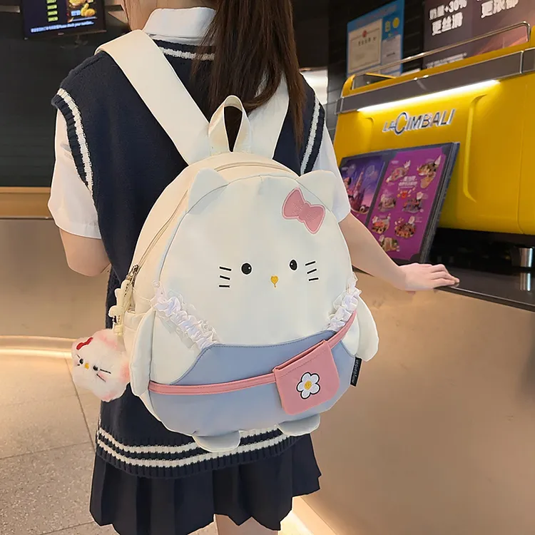 可爱KT猫书包女生小学生休闲双肩包日系软妹百搭轻便少女旅行背包