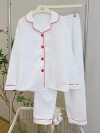 琳心丨早秋新款白色甜美可爱长袖长裤家居服套装 A2647