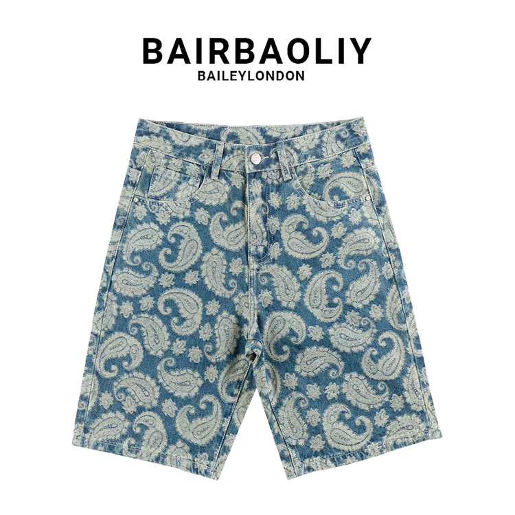 BAIRBAOLIY轻奢大牌质感高奢提花牛仔中裤直筒休闲百搭五分短裤潮