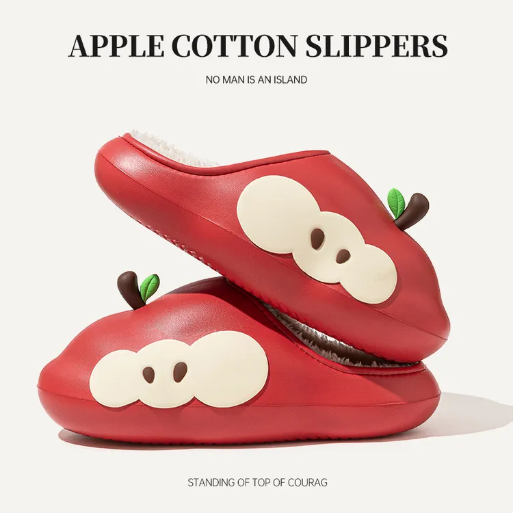 2025新款防水棉拖鞋女可爱苹果情侣秋冬室内保暖防滑外穿耐脏棉鞋