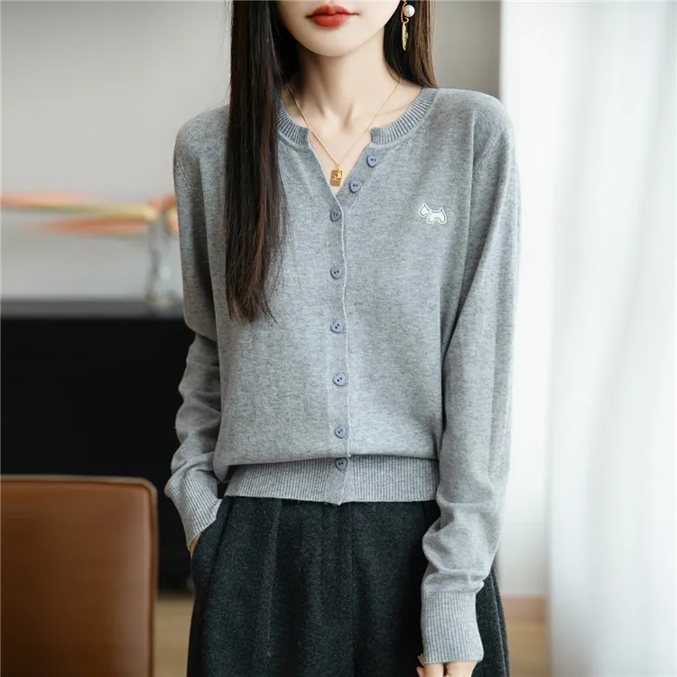 哥弟阿玛施正品女士春秋季新款小V领长袖针织开衫百搭针织衫上衣