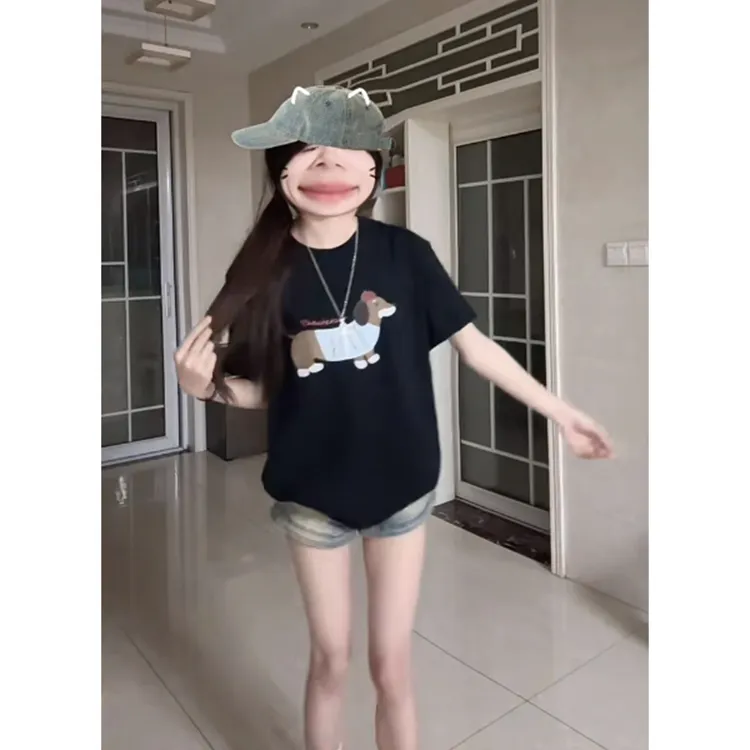 短袖T恤女款2025新款夏季美式高街纯棉重磅宽松版潮牌半袖上衣潮