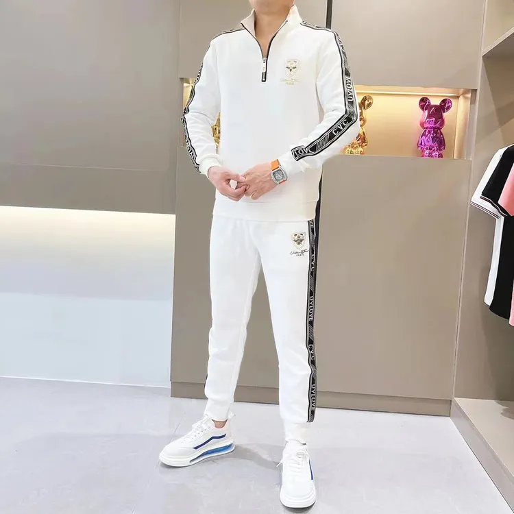 高品质2025春秋季新款男士立领休闲卫衣套装轻奢时尚两件套潮流