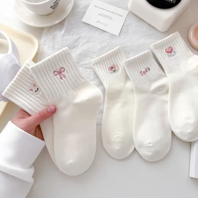 儿童袜子春秋运动风袜子女童中筒袜百搭薄款棉袜ins学生小白袜子