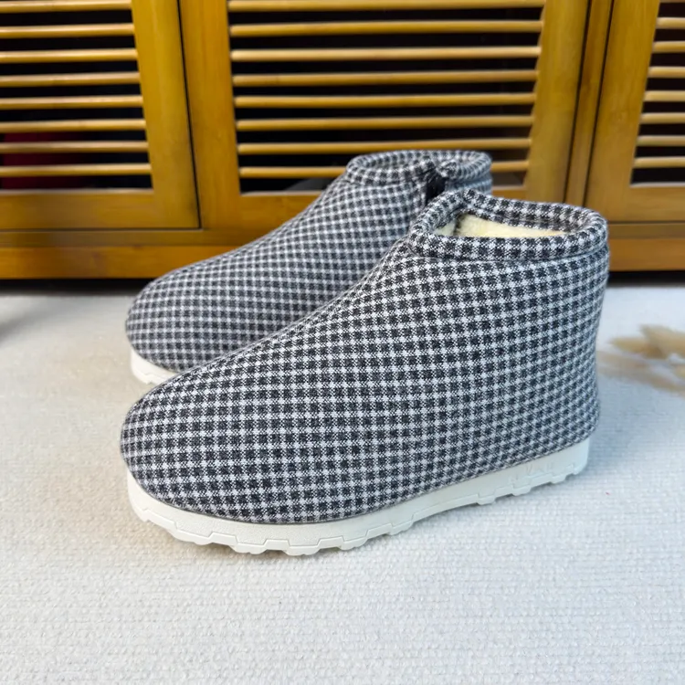 冬季手工布棉鞋男女同款加绒保暖中老年人棉鞋高帮加厚款时尚防滑