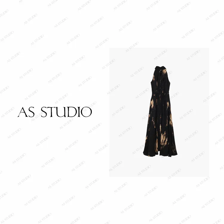 【AS迷迭香】25新专柜品质光泽垂顺挂脖印花连衣裙AS25XLYQ00154