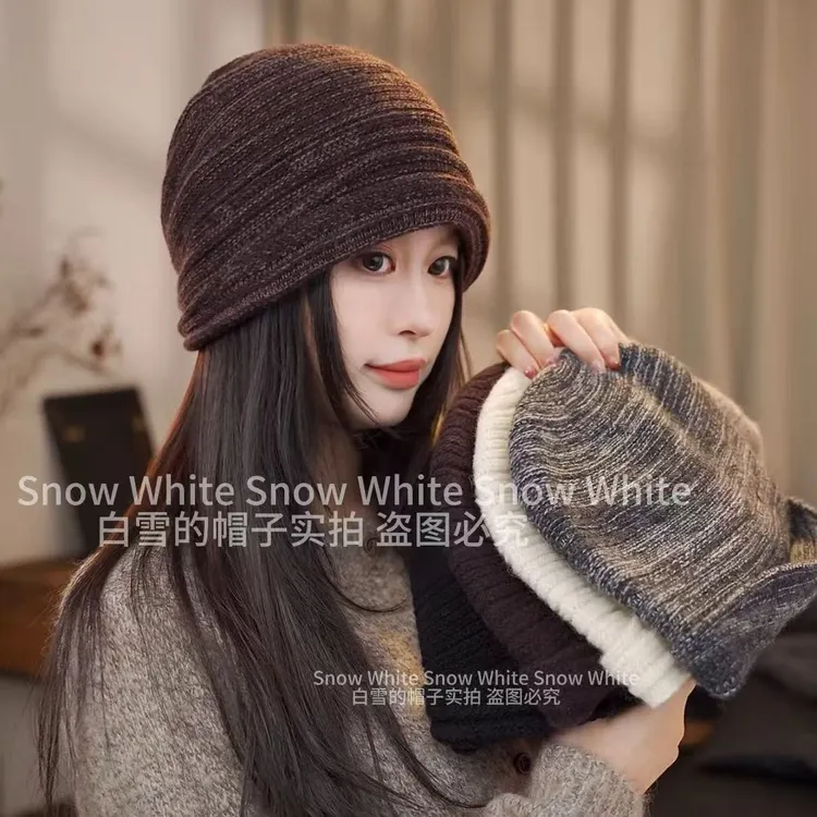【100%羊毛卷檐堆堆帽】自带褶皱新款百搭保暖针织冷帽日系复古E-15