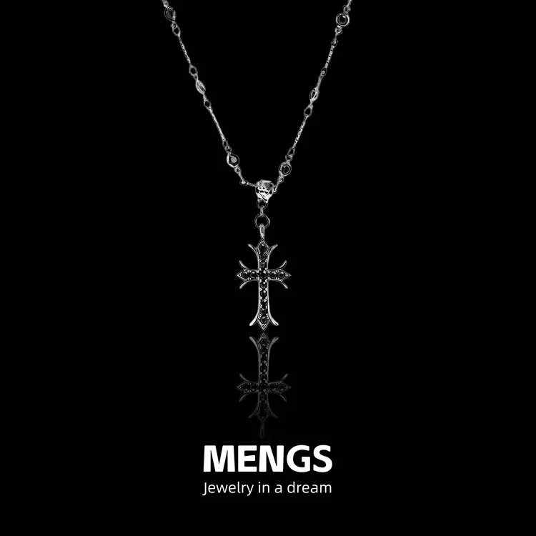 合金锆石项链 MENGS 救赎十字架皓石项链新款时尚潮流个性设计感