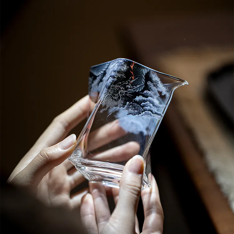 高档创意云翼御珠转四方公杯家用匀杯茶海高硼硅玻璃茶道配件
