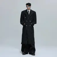 ArguE CulturE高知感条纹廓形收腰毛呢大衣长款过膝重磅风衣外套