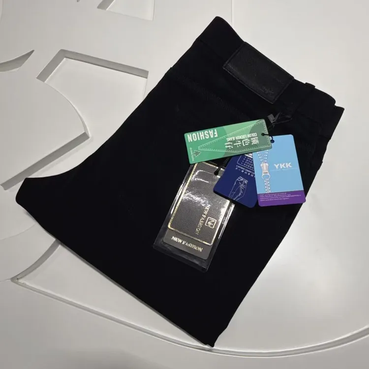 春夏高端奢华黑牛 24K镀纯金纽扣 YKK拉链防褪色薄款纯黑色牛仔裤