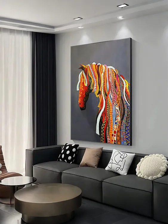 现代极简意式轻奢抽象装饰画彩色多巴胺骏马客厅沙发背景墙挂画