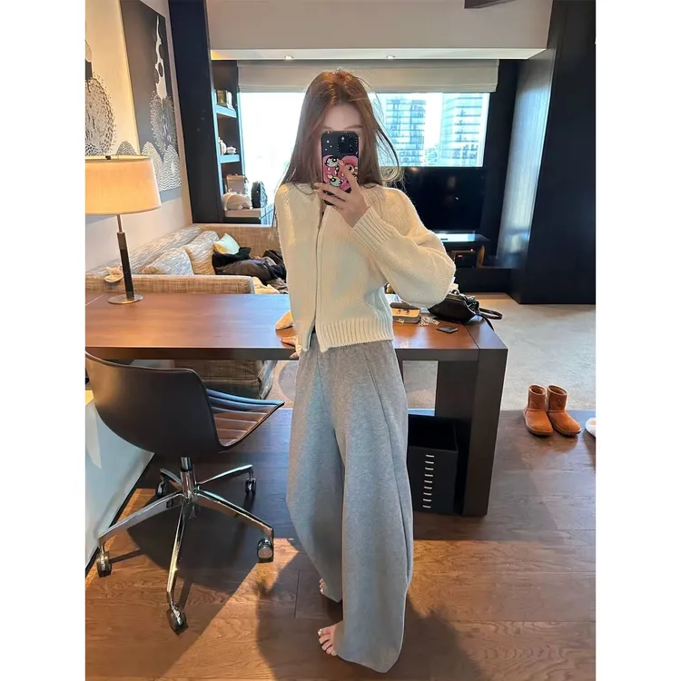 48H【一条过冬】加长480g秋冬高腰垂感休闲直筒阔腿卫裤长裤25166