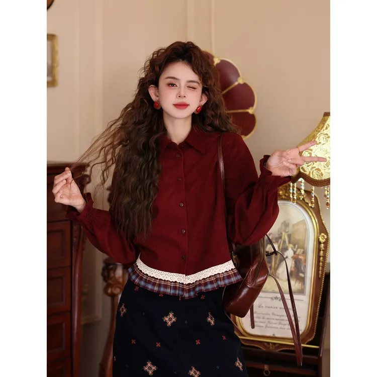 陈大器【赤霞孤帆】复古港风设计感长袖秋季宽松百搭衬衫JS1116434