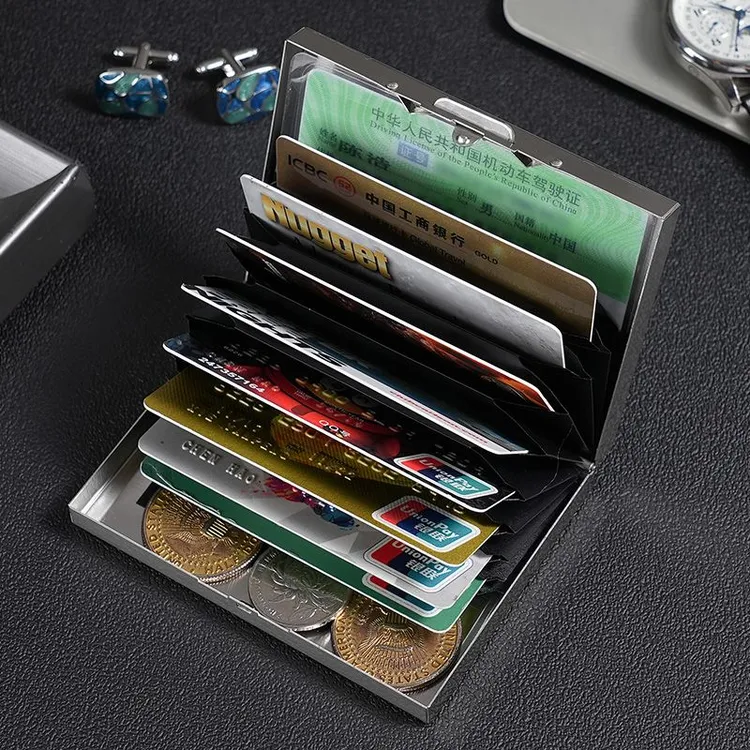 防盗刷金属卡包男不锈钢卡包女防磁小巧便携卡片夹套多层放驾驶证