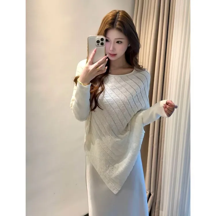 韩系不规则显瘦百搭针织衫女春秋时尚设计性感上衣