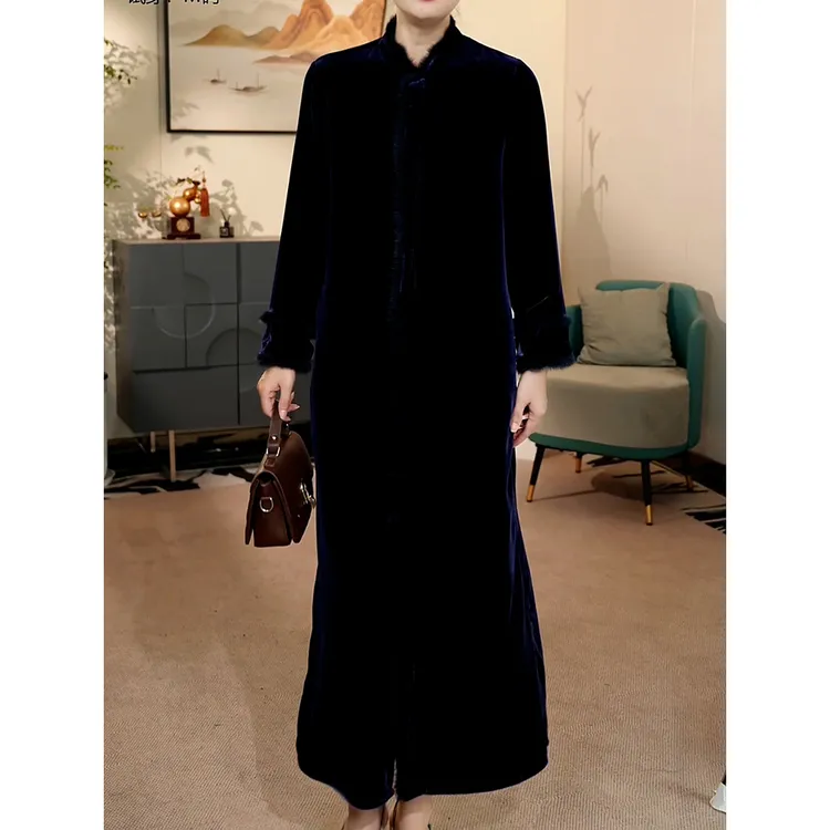 高级感时尚轻奢丝绒连衣裙女2025秋冬新款贵夫人气质优雅显瘦长裙