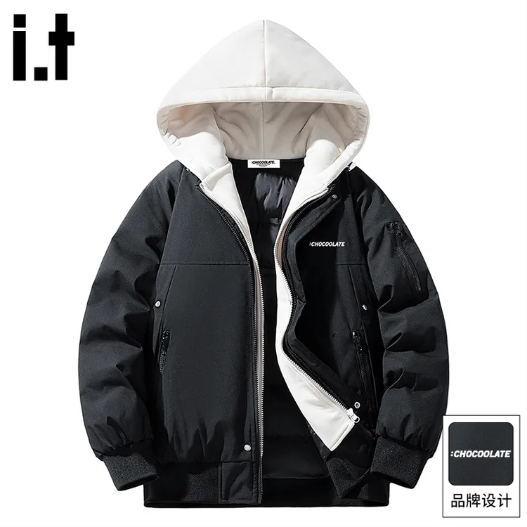it:CHOCOOLATE 新款潮牌外套连帽防风棉袄男秋冬季休闲假两件棉服