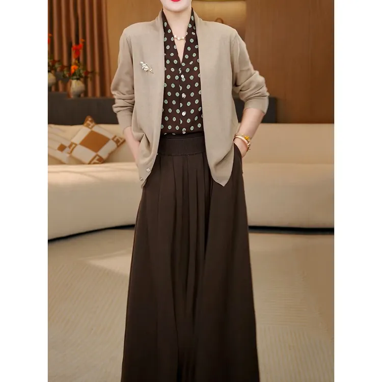 轻奢贵夫人洋气裙套装2025秋季新款拼接假两件韩系针织衫+半身裙