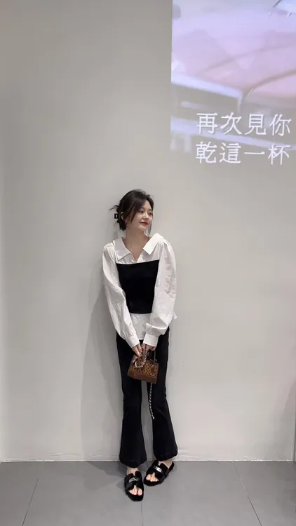 2025秋季新款法式假两件衬衫女绑带收腰显瘦长袖上衣百搭直筒裤