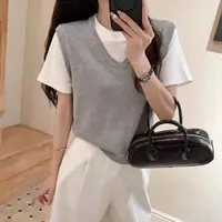 10034【LF订单】韩系高级感v领宽松复古针织毛衣马甲女背心外穿外套