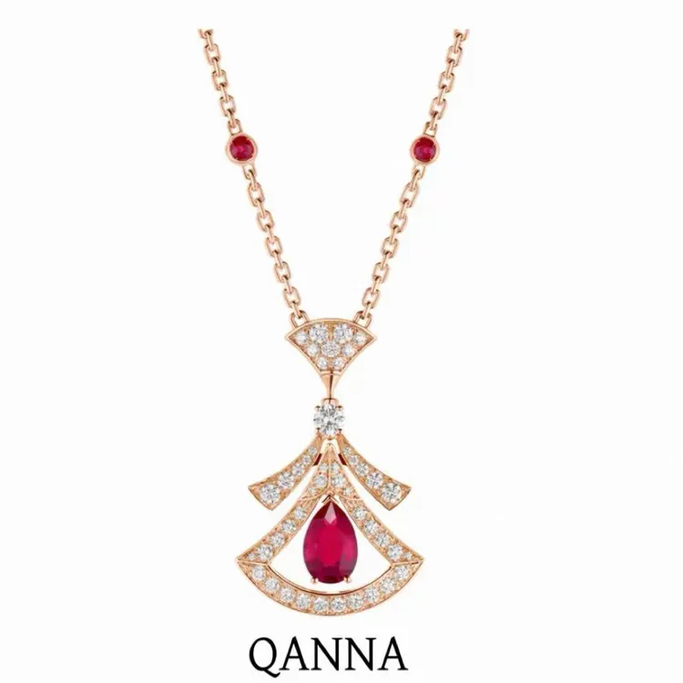 QANNA【大号红色裙子】【设计款】18K金奢华名媛风钻石锁骨链项链AY