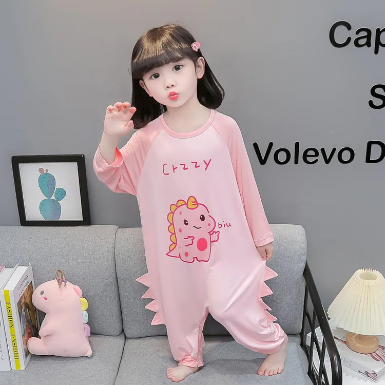 卡通恐龙儿童睡袋夏季薄款莫代尔婴儿夏天空调防踢女宝宝连体睡衣