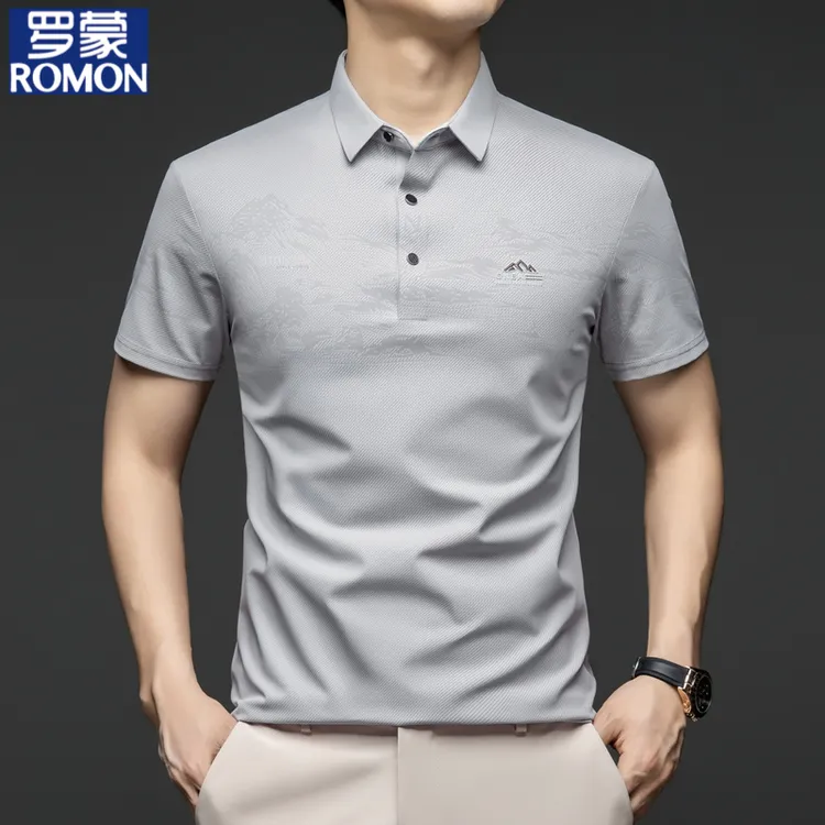 【桑蚕丝+冰氧丝】罗蒙夏季凉爽polo衫男透气翻领亲肤柔软半袖薄款