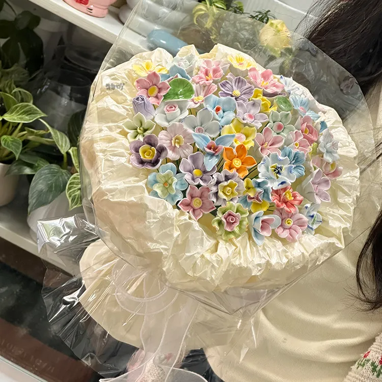 成品景德镇陶瓷花束创意陶瓷花仿真手捧花永生花女友闺蜜生日礼物