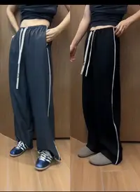 美美推荐8623春款抽绳高腰运动宽松撞色直筒洋气阔腿休闲裤