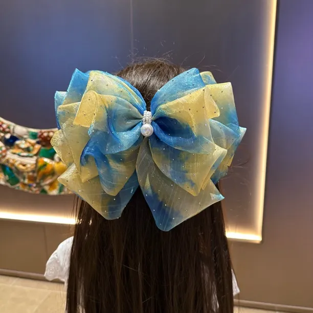 油画风超大版星空系列超仙气碎花大蝴蝶结弹簧夹高雅百搭新娘头饰