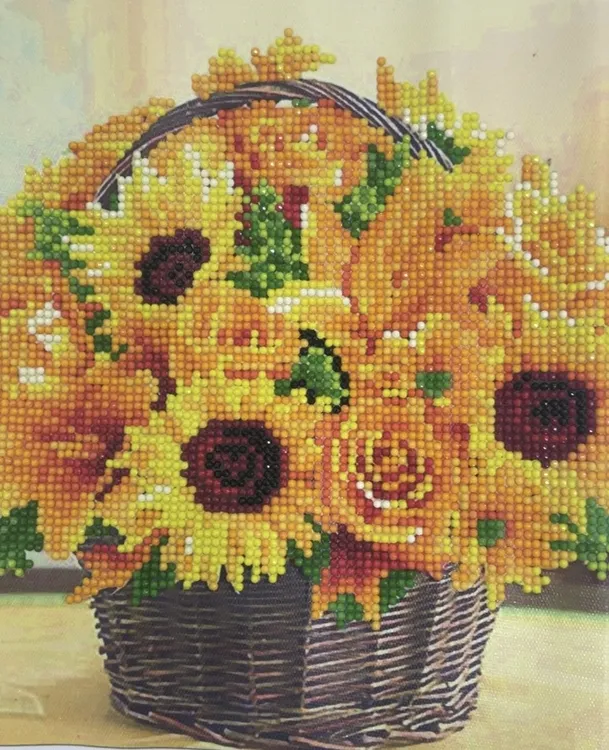 向日葵花篮十字绣新款线绣客厅装饰自己绣简单清新花卉小件