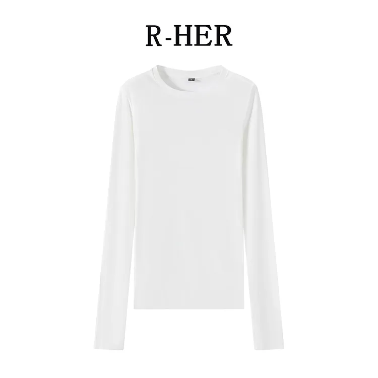 R-HER【纯色圆领】纯色圆领正肩长袖t女休闲百搭修身内搭肌底衣