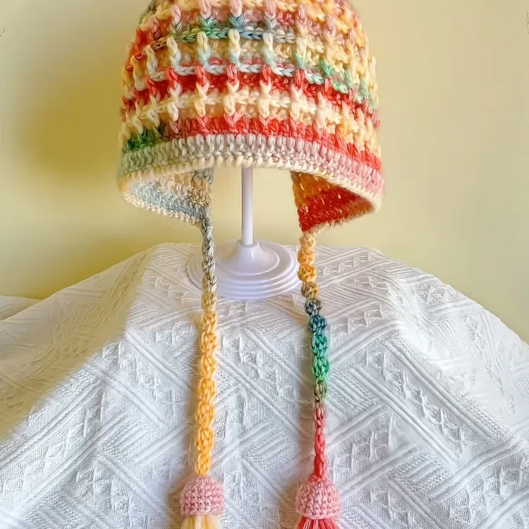 华夫格护耳帽手工编织diy材料包秋冬可爱钩织成人款渐变线