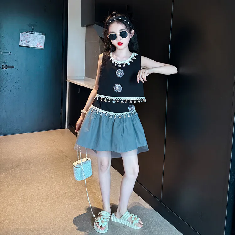 儿童女装夏装2025新款女孩网红半身裙套装女童时尚背心衣服两件套