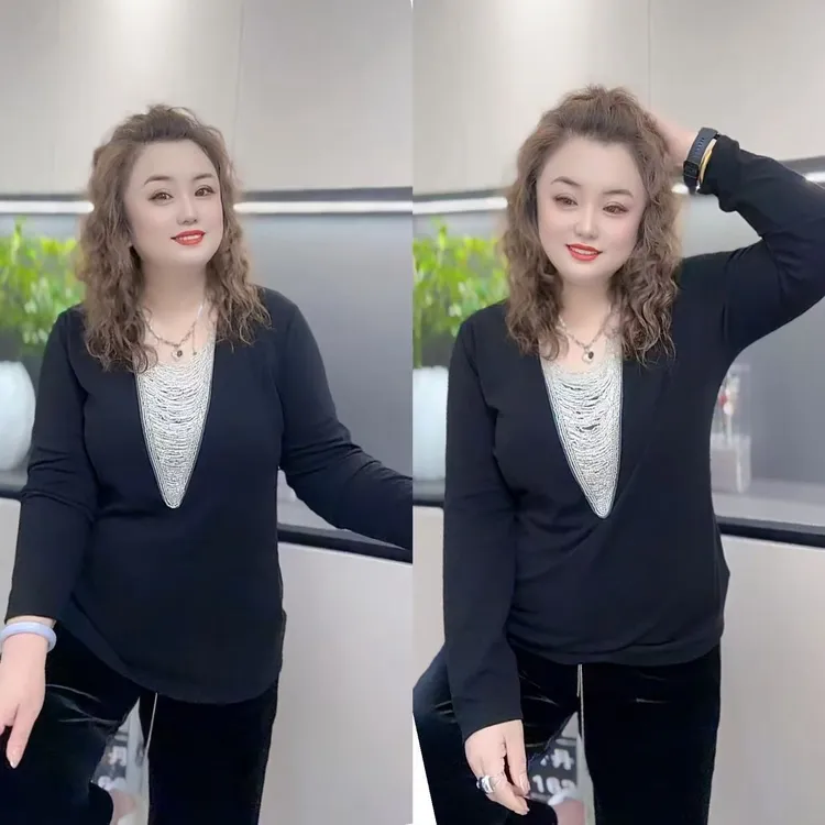 8131（丹姐家）欧货纯欲性感辣妹V领镂空长袖t恤新款爆款打底衫上衣
