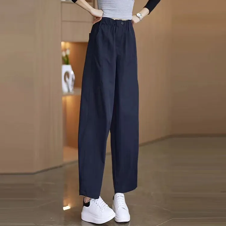 2025新款长裤早秋花苞裤子女高腰宽松气秋哈伦裤女休闲松紧腰九分
