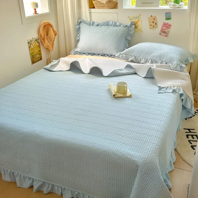 夹棉绗缝花边新款床盖裸睡四季通用榻榻米床盖亲肤防滑透气防滑