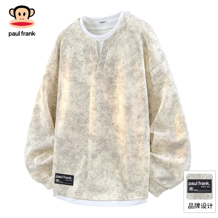 PaulFrank/大嘴猴扎染复古长袖卫衣男秋季新款假两件宽松休闲上衣