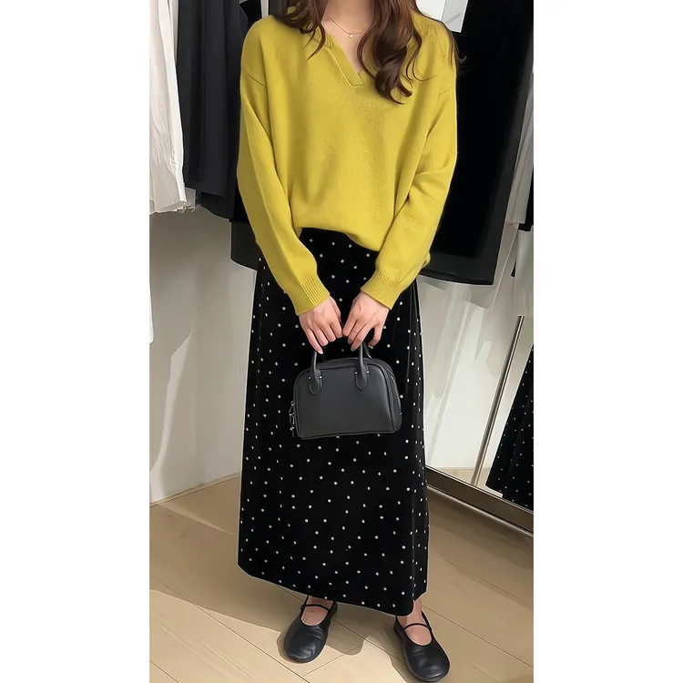 显白毛衣女韩系宽松慵懒风软糯针织衫波点半身裙高腰小个子长裙女