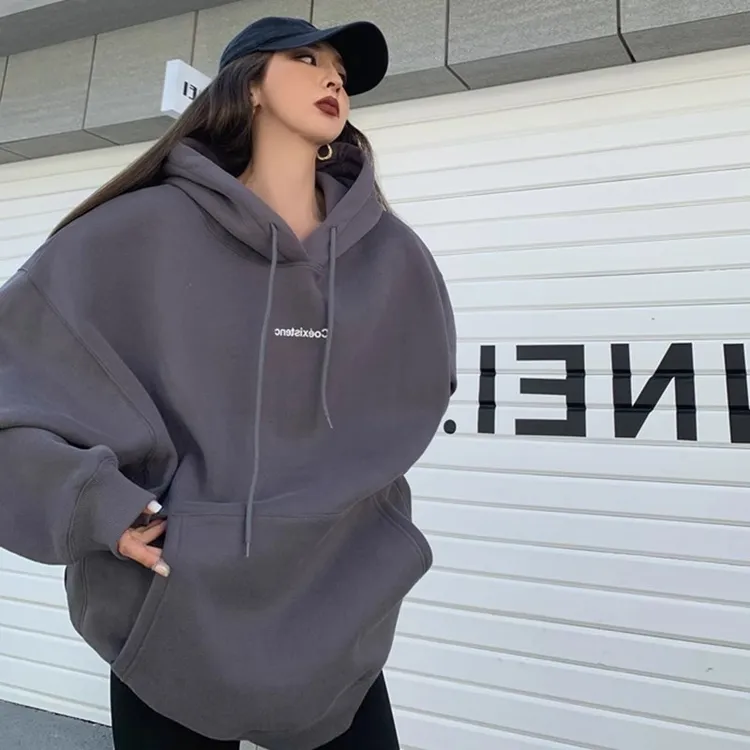 胖mm300斤美式复古oversize连帽卫衣女ins潮秋冬上衣高街情侣外套