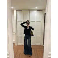 【修容牛仔】加长复古做旧垂感蓝色直筒宽松筒阔腿牛仔裤 25106